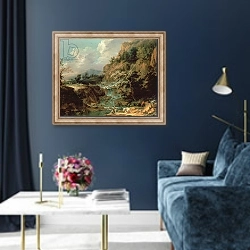 «Landscape with waterfall» в интерьере в классическом стиле в синих тонах