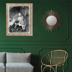 «The Great Jewish Bride, 1635» в интерьере классической гостиной с зеленой стеной над диваном