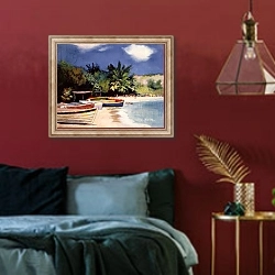 «Tartane, Martinique» в интерьере спальни с акцентной стеной