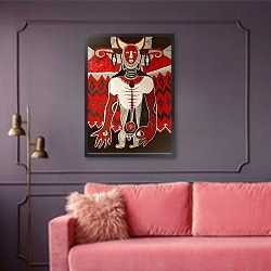 «Red Warrior» в интерьере гостиной с розовым диваном