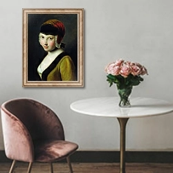 «A girl with a black mask» в интерьере в классическом стиле над креслом