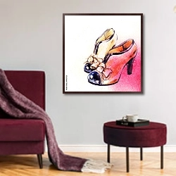 «Туфли 2» в интерьере гостиной в бордовых тонах