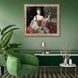 «Portrait of Francoise Marie de Bourbon Duchess of Orleans» в интерьере гостиной в зеленых тонах