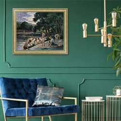 «Bathers on the Banks of the Cure» в интерьере в классическом стиле с зеленой стеной