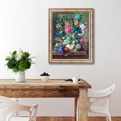 «Фрукты и цветы» в интерьере кухни с деревянным столом