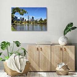 «Вид на город Перт, Австралия» в интерьере современной комнаты над комодом