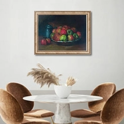 «Натюрморт с яблоками и гранатом» в интерьере кухни над кофейным столиком