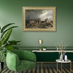 «Привал арестантов, (1861)» в интерьере гостиной в зеленых тонах
