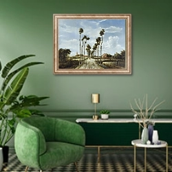 «Улица в Мидделхарнисе» в интерьере гостиной в зеленых тонах