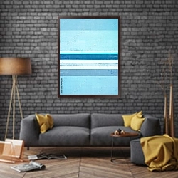 «Голубая абстракция с белыми и синими полосами» в интерьере в стиле лофт над диваном