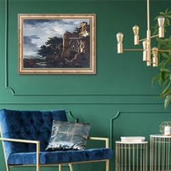 «Руины 4» в интерьере в классическом стиле с зеленой стеной