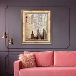 «Сотворение мира. XI» в интерьере гостиной с розовым диваном