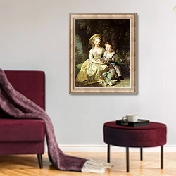 «Child portraits: Duchess of Angouleme, and Louis of France Premier Dauphin» в интерьере гостиной в бордовых тонах