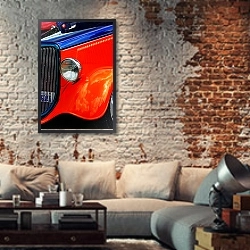 «Ретро-авто 2» в интерьере гостиной в стиле лофт с кирпичной стеной