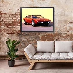 «Lamborghini Urraco P250 '1972–76» в интерьере гостиной в стиле лофт над диваном