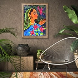 «Maharani with magenta bird, 2011,» в интерьере комнаты в этническом стиле