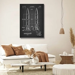 «Патент на реактивную ракету Von Broun, 1959г» в интерьере светлой гостиной в стиле ретро