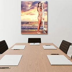 «Девушка серфер на пляже» в интерьере офиса над переговорным столом