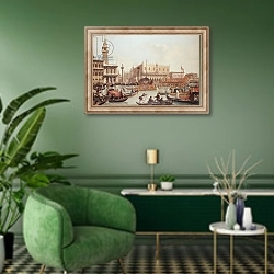 «View of the Doge's Palace and the Piazzetta, Venice» в интерьере гостиной в зеленых тонах