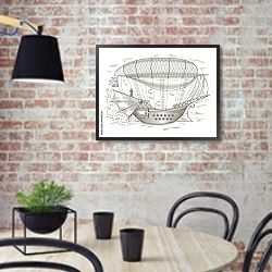 «Фантастический деревянный летающий корабль» в интерьере кухни в стиле лофт с кирпичной стеной