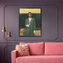«The Teacher, 2001» в интерьере гостиной с розовым диваном