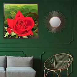 «The Rose, 2003 2» в интерьере классической гостиной с зеленой стеной над диваном