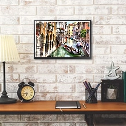 «Романтические каналы прекрасной Венеции» в интерьере кабинета в стиле лофт над столом