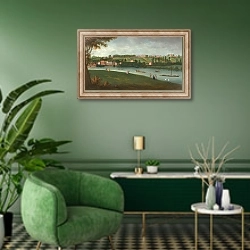 «Темза у  Ричмонда» в интерьере гостиной в зеленых тонах