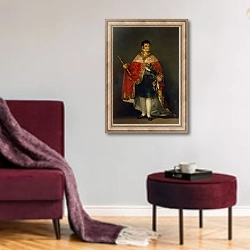 «Portrait of Ferdinand VII 1814» в интерьере гостиной в бордовых тонах