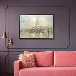 «St Paul's» в интерьере гостиной с розовым диваном
