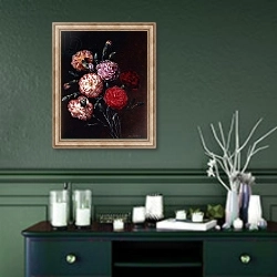 «Carnations,» в интерьере прихожей в зеленых тонах над комодом
