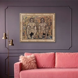 «Сидящая женская чета» в интерьере гостиной с розовым диваном