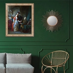 «Некромант» в интерьере классической гостиной с зеленой стеной над диваном