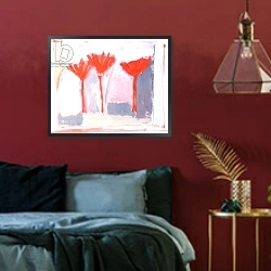 «Red Trees, 2002» в интерьере спальни с акцентной стеной