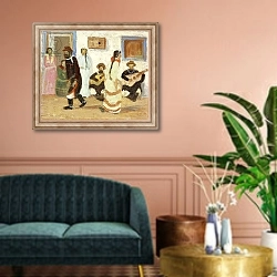 «Creole Dancing; Baile Criollo,» в интерьере классической гостиной над диваном