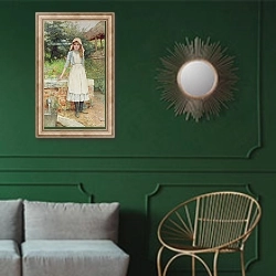 «The Last Chore» в интерьере классической гостиной с зеленой стеной над диваном