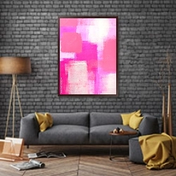 «Ярко-розовая абстракция» в интерьере в стиле лофт над диваном