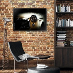 «Ретро автомобиль» в интерьере кабинета в стиле лофт с кирпичными стенами