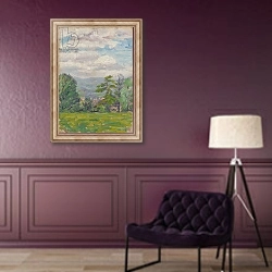«View through meadow and tree with valley beyond» в интерьере в классическом стиле в фиолетовых тонах