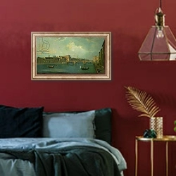 «View of the Arno with Ponte Santa Trinita» в интерьере спальни с акцентной стеной