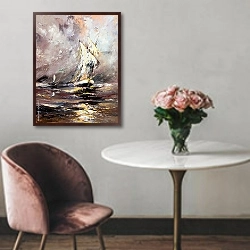 «Парусное судно в бурном море» в интерьере в классическом стиле над креслом