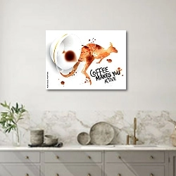 «Плакат с кенгуру из дикого кофе» в интерьере кухни в серых тонах