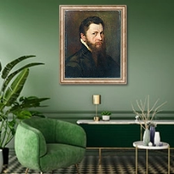 «Портрет мужчины 15» в интерьере гостиной в зеленых тонах