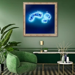 «Jelly fish, 2013» в интерьере гостиной в зеленых тонах