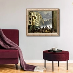 «Парижская революция - I» в интерьере гостиной в бордовых тонах