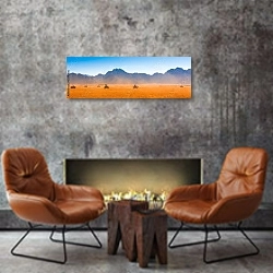 «Пустынная панорама с мотосафари» в интерьере современной гостиной в стиле лофт над камином