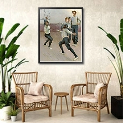 «A Bout with the Foils» в интерьере комнаты в стиле ретро с плетеными креслами