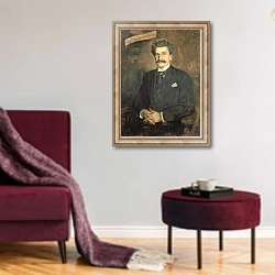 «Johann Strauss the Younger, 1895» в интерьере гостиной в бордовых тонах