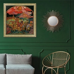 «Покорение Казани. 1914Холст, темпера. 78x73 см» в интерьере классической гостиной с зеленой стеной над диваном