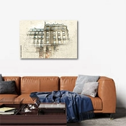 «Парижское здание» в интерьере современной гостиной над диваном